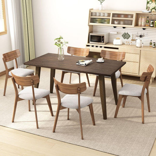 Dining & Tableware: 7 - Piece Dining Set,Mid-Century Walnut Finished Frame Upholstered Dining Chairs (Set of 6) (Light Beige) +Wood Dining Table (Brown) by Streamdale Furniture