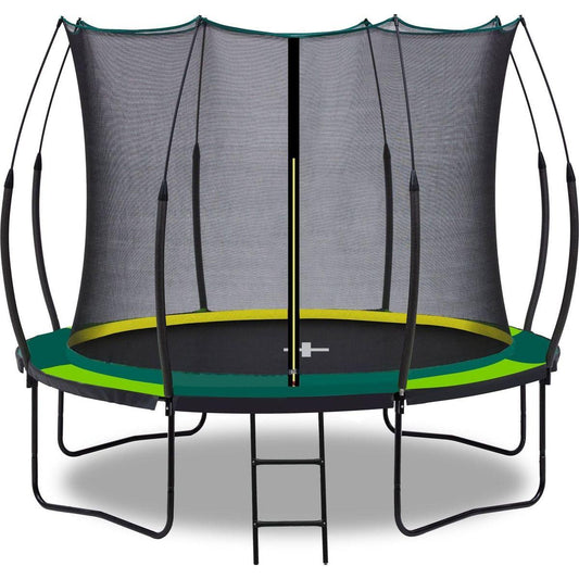 YC 10FT Recreational Trampolines with Enclosure for Kids and Adults with Patented Fiberglass Curved Poles -Pumpkin Green