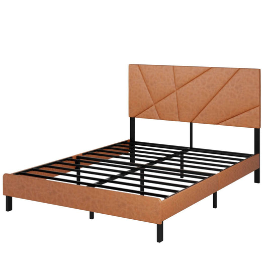 Vintage Brown Full Size Metal Bed Frame with Under-Bed Storage and Square Platform Design