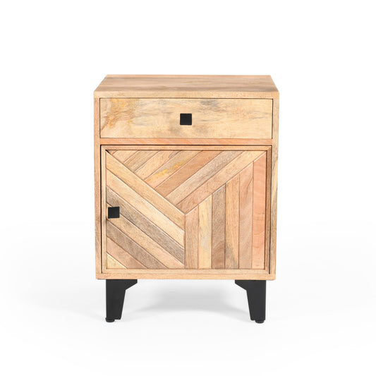 Lighting Fixture: Solid Wood Vintage Nightstand with Handcrafted Detailing in Natural Finish by Streamdale Furniture