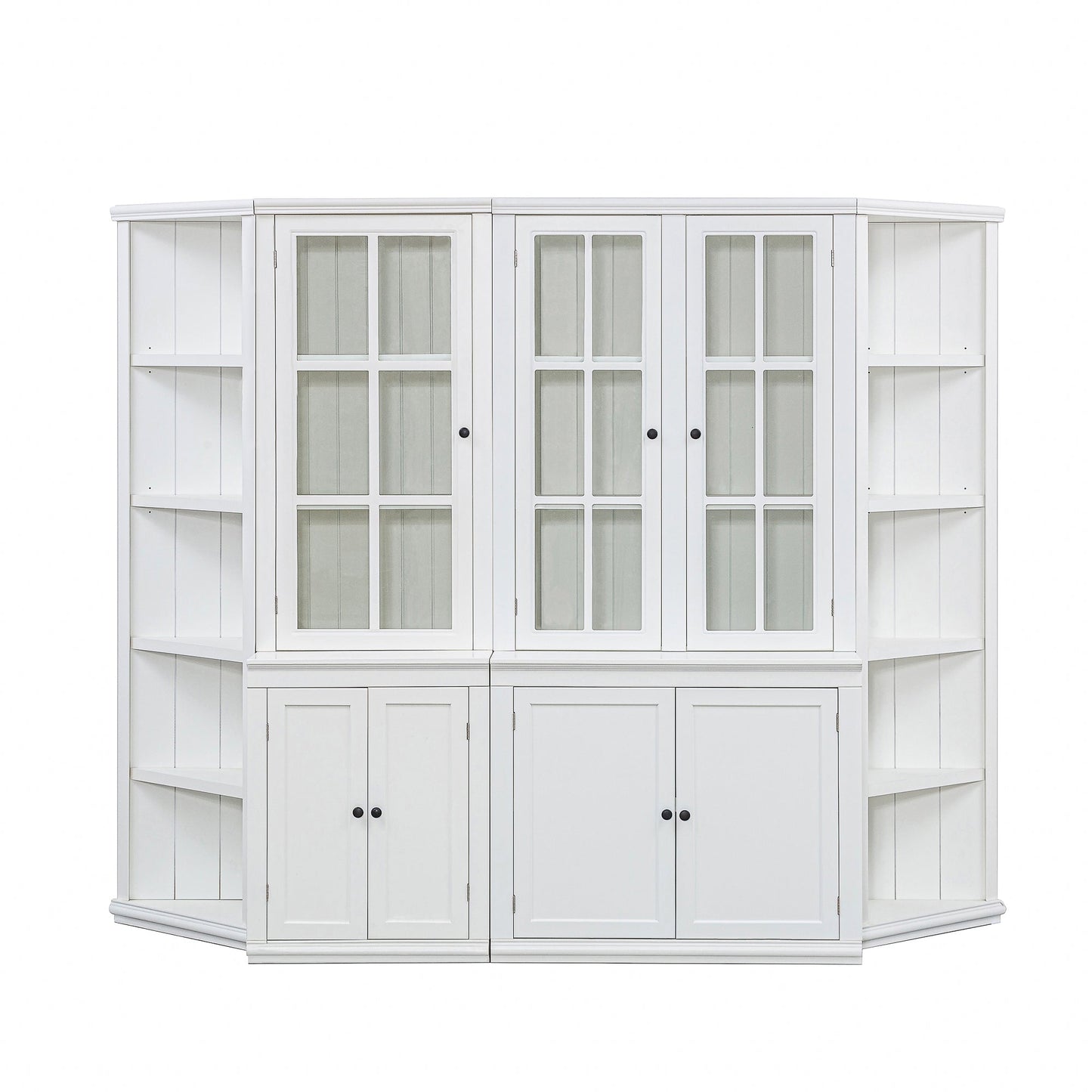 Kitchen Tools & Cookware: Retro Style Wall Suit with Glass Doors, 75.25'' Tall Display Cabinets & Triangle Sided Bookshelves, White by Streamdale Furniture