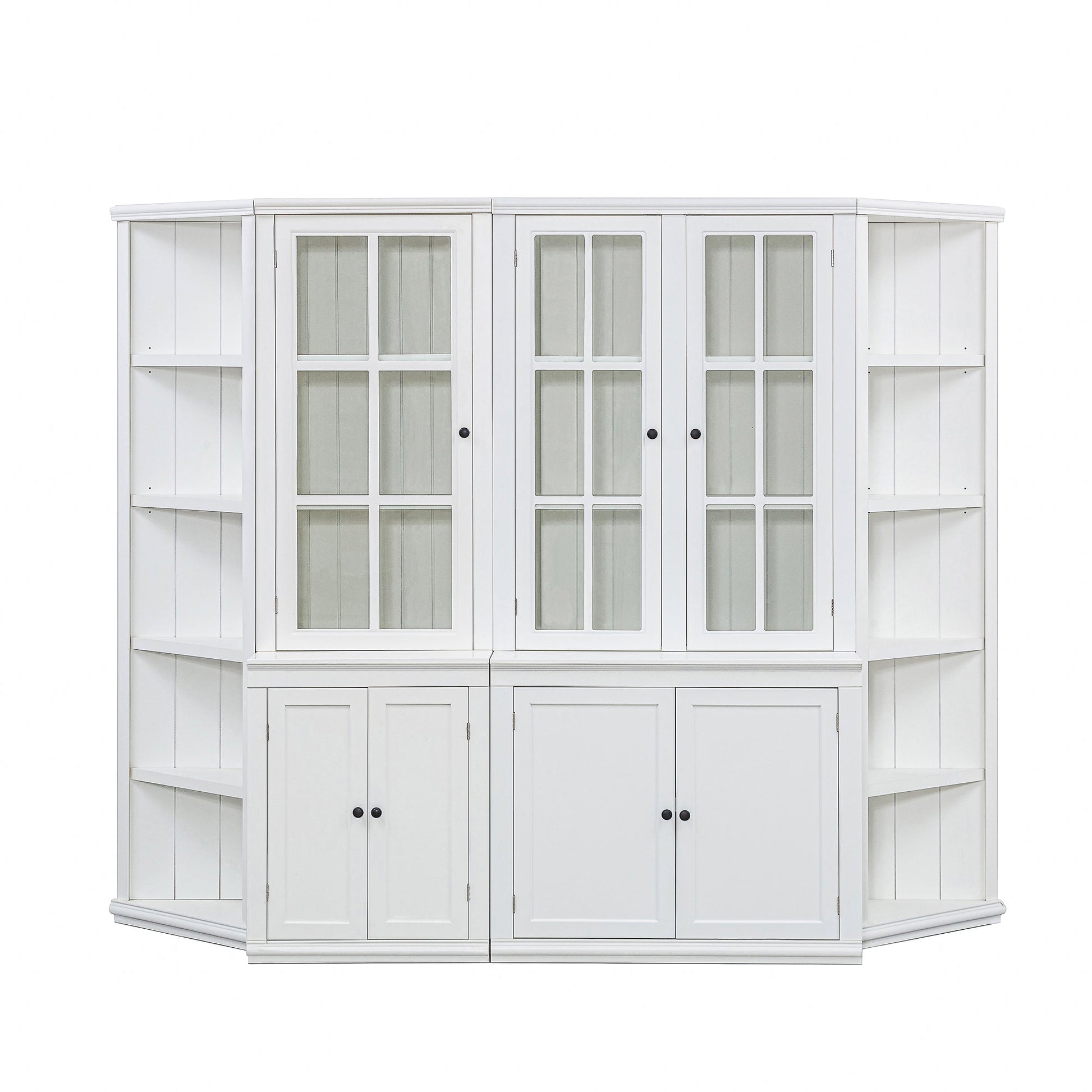 Kitchen Tools & Cookware: Retro Style Wall Suit with Glass Doors, 75.25'' Tall Display Cabinets & Triangle Sided Bookshelves, White by Streamdale Furniture