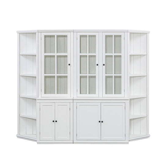 Kitchen Tools & Cookware: Retro Style Wall Suit with Glass Doors, 75.25'' Tall Display Cabinets & Triangle Sided Bookshelves, White by Streamdale Furniture