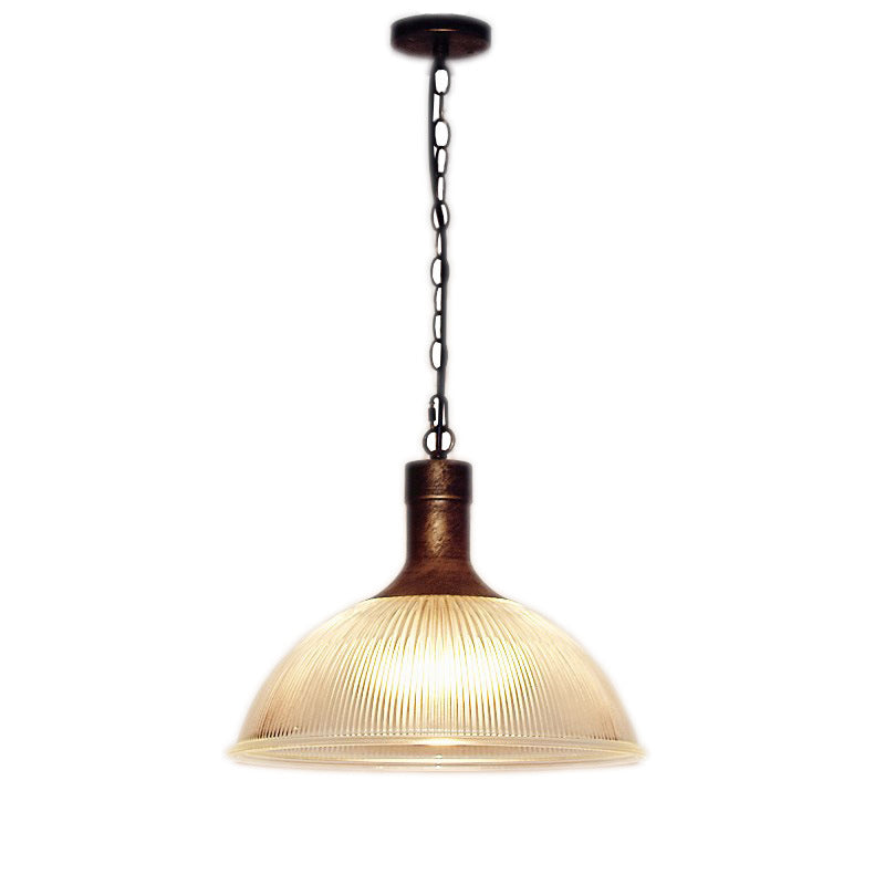 Hélène's Clear Ribbed Glass Dome Pendant Light - Industrial Bronze Black Hanging Light for Living Room