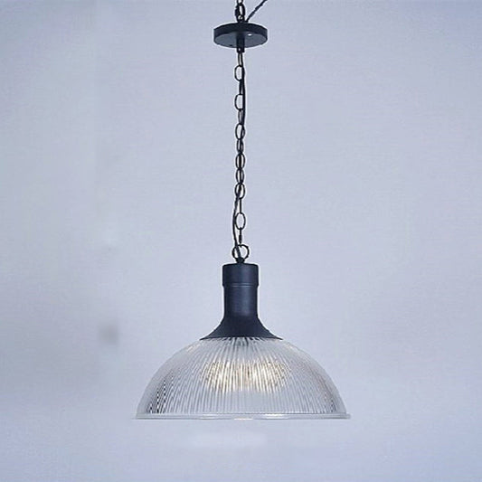 Hélène's Clear Ribbed Glass Dome Pendant Light - Industrial Bronze Black Hanging Light for Living Room