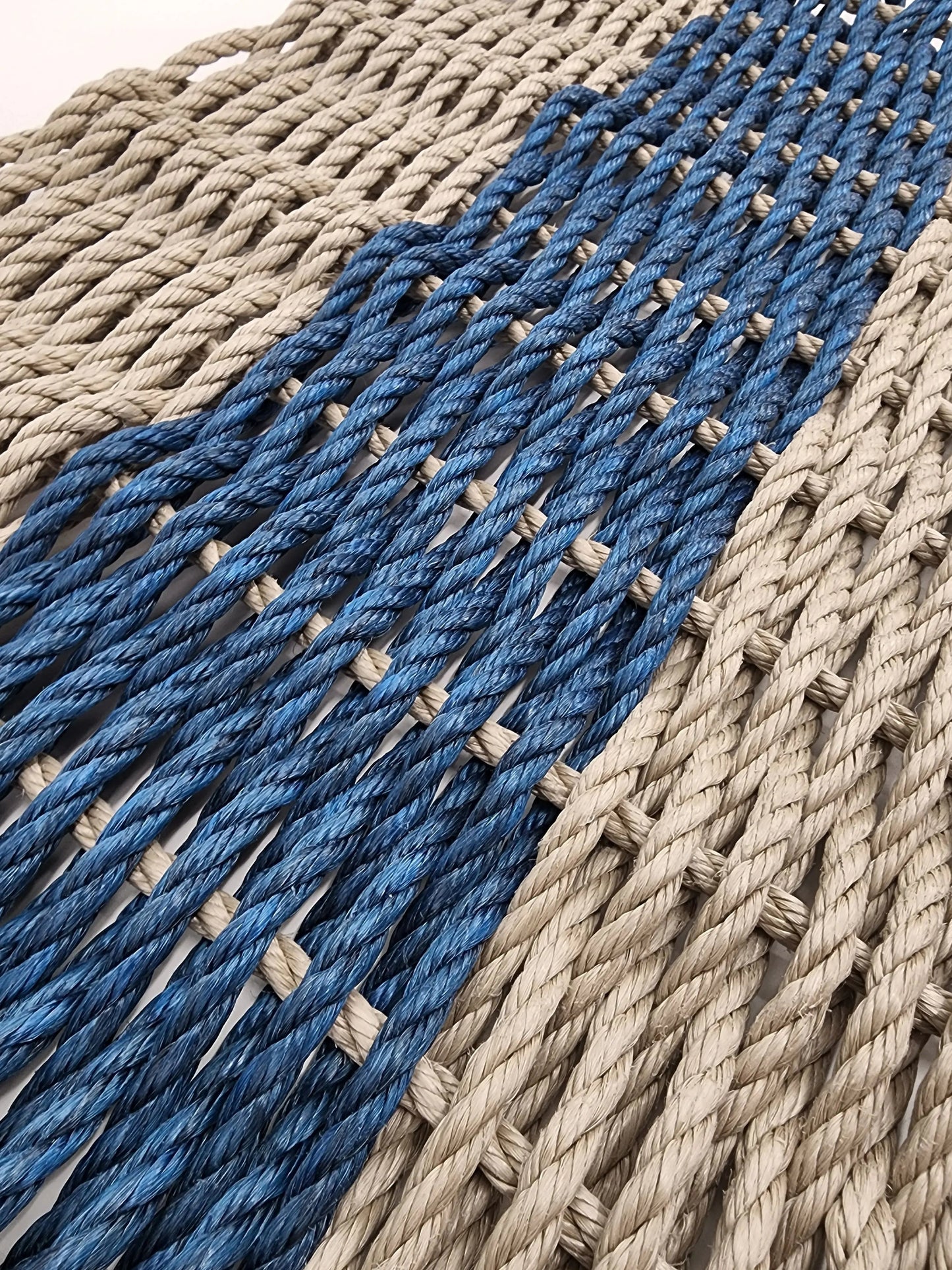 Area Rug: Lobster Rope Mat Tan and Navy Blue, Natural Color by Little Salty Rope