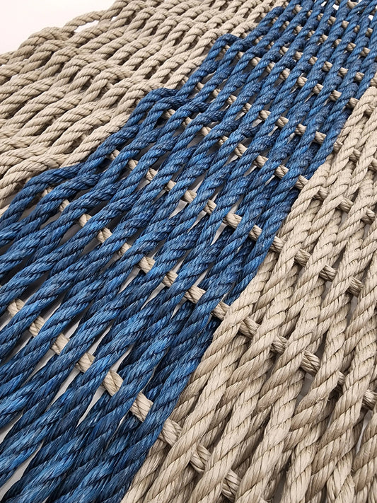 Area Rug: Lobster Rope Mat Tan and Navy Blue, Natural Color by Little Salty Rope