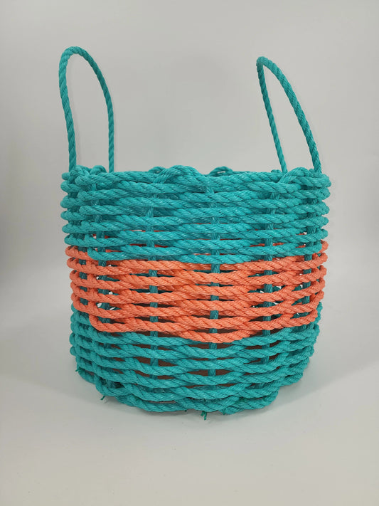 Kitchen Tools & Cookware: Authentic Maine Lobster Rope Storage Basket. Teal and Coral Orange by Little Salty Rope
