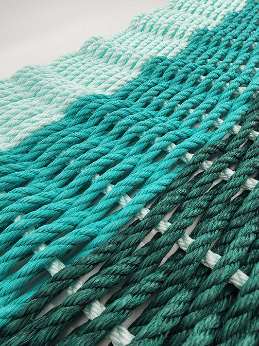 Area Rug: Ombre Rope Mat made with Lobster Rope, Hunter Green, Teal, Seafoam by Little Salty Rope