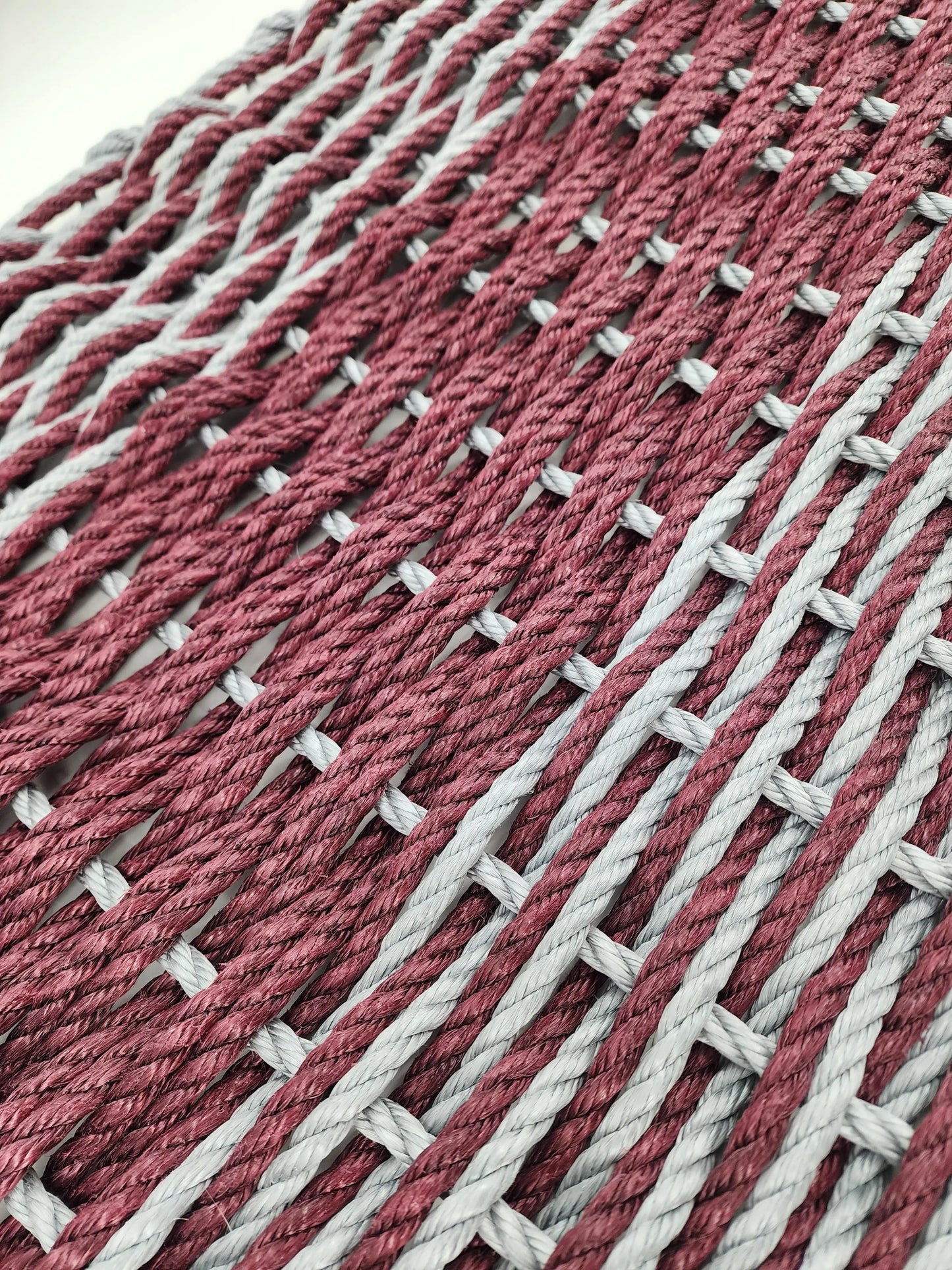 Area Rug: Large Burgundy Red and Light Gray Lobster Rope Mat made with Lobster Rope, Double Weave, Vibrant, Long Lasting Durable by Little Salty Rope