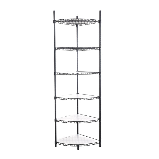 Kitchen Tools & Cookware: 6 Tier Shelf Corner Wire Shelf Rack Adjustable Metal Heavy Duty Free Standing Corner Storage Display Chrome Rack for Bathroom, Living Room, Kitchen - Black by Streamdale Furniture
