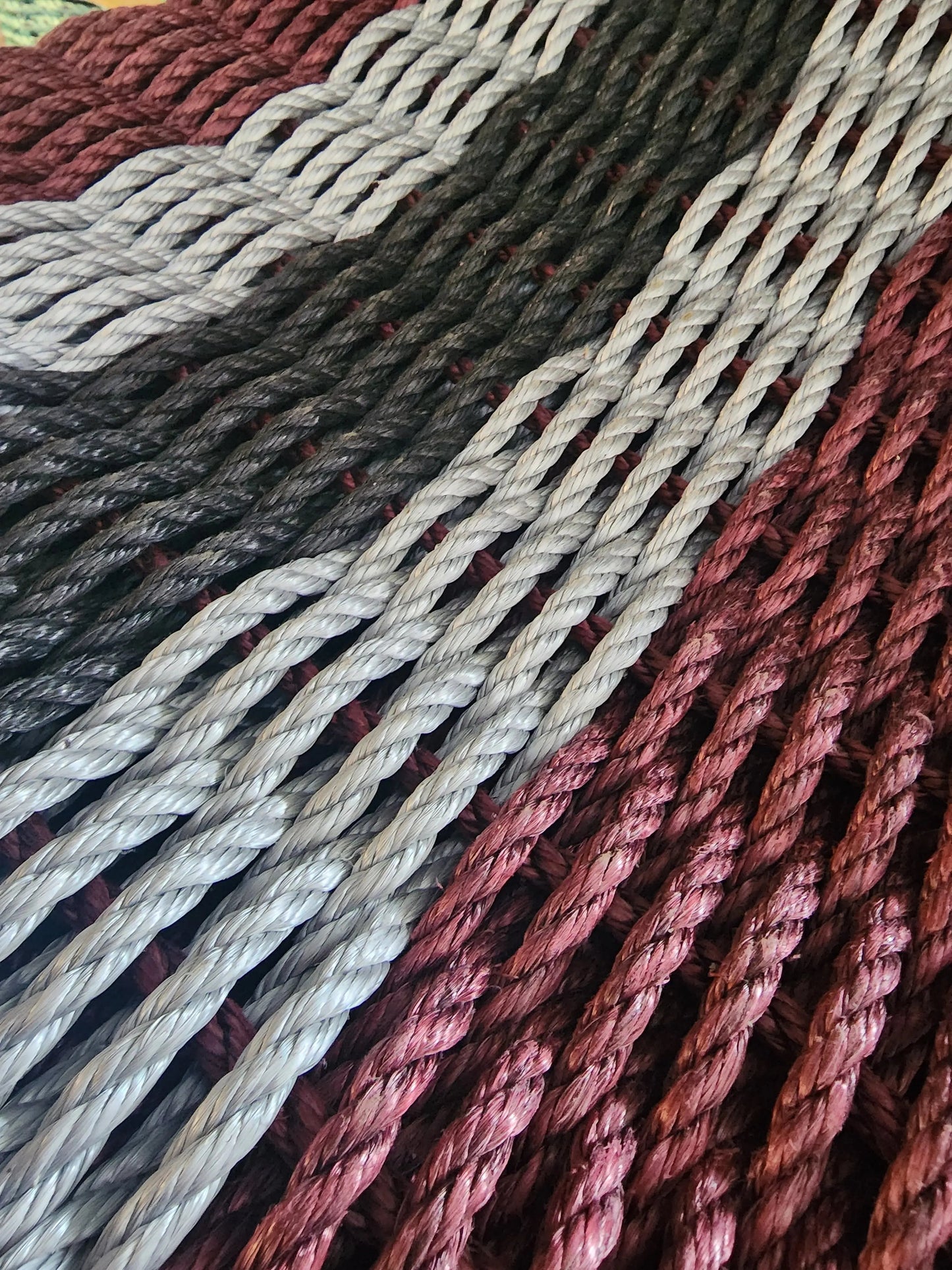 Area Rug: 5 Stripe Lobster Rope Mat Burgundy, Light Gray, Black by Little Salty Rope