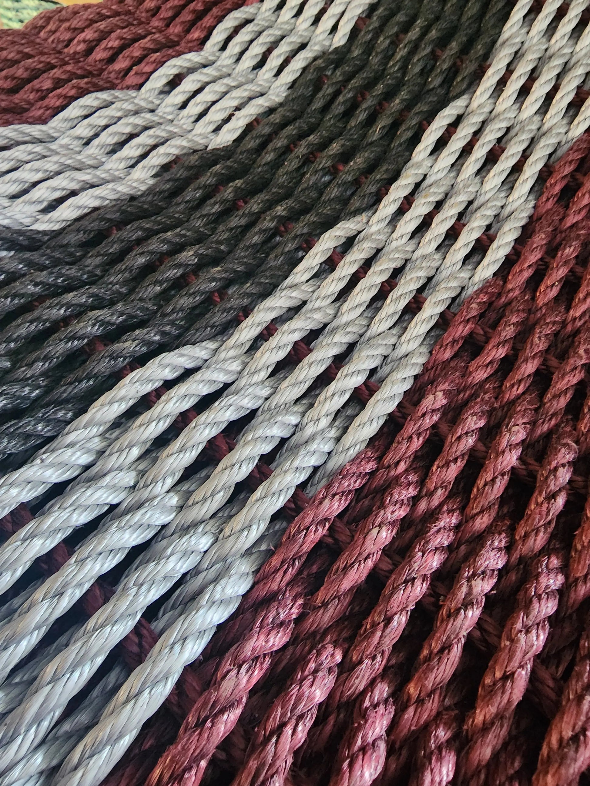 Area Rug: 5 Stripe Lobster Rope Mat Burgundy, Light Gray, Black by Little Salty Rope