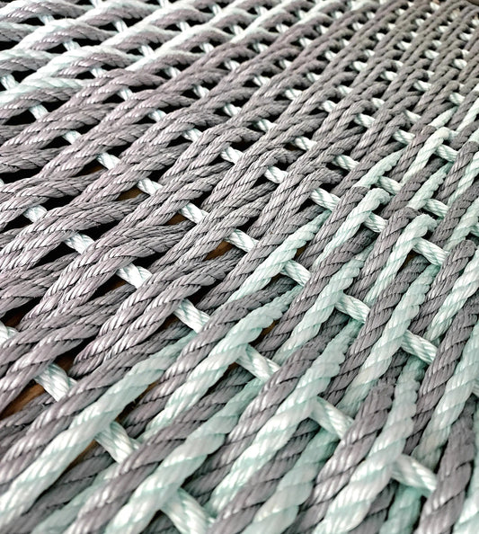 Area Rug: Large Doubleweave Light Gray and Seafoam Lobster Rope Mat by Little Salty Rope