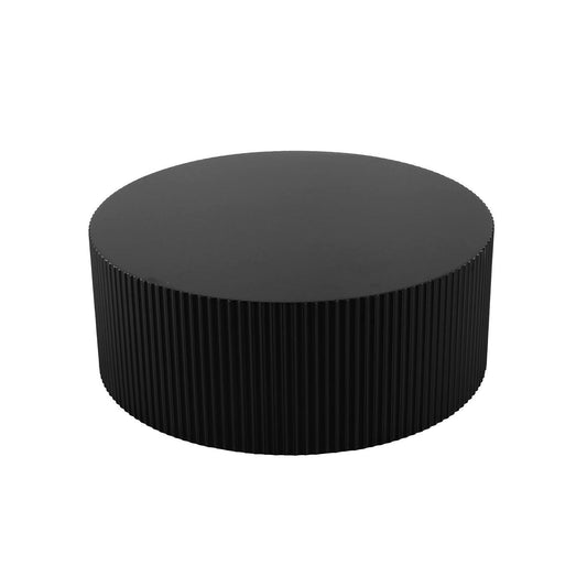 Living Room Decor: Sleek and Modern Round Coffee Table with Eye-Catching Relief Design, Black by Streamdale Furniture