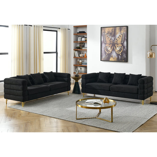 Living Room Decor: 3-seater + 3-seater Combination sofa.BLACK teddy by Streamdale Furniture
