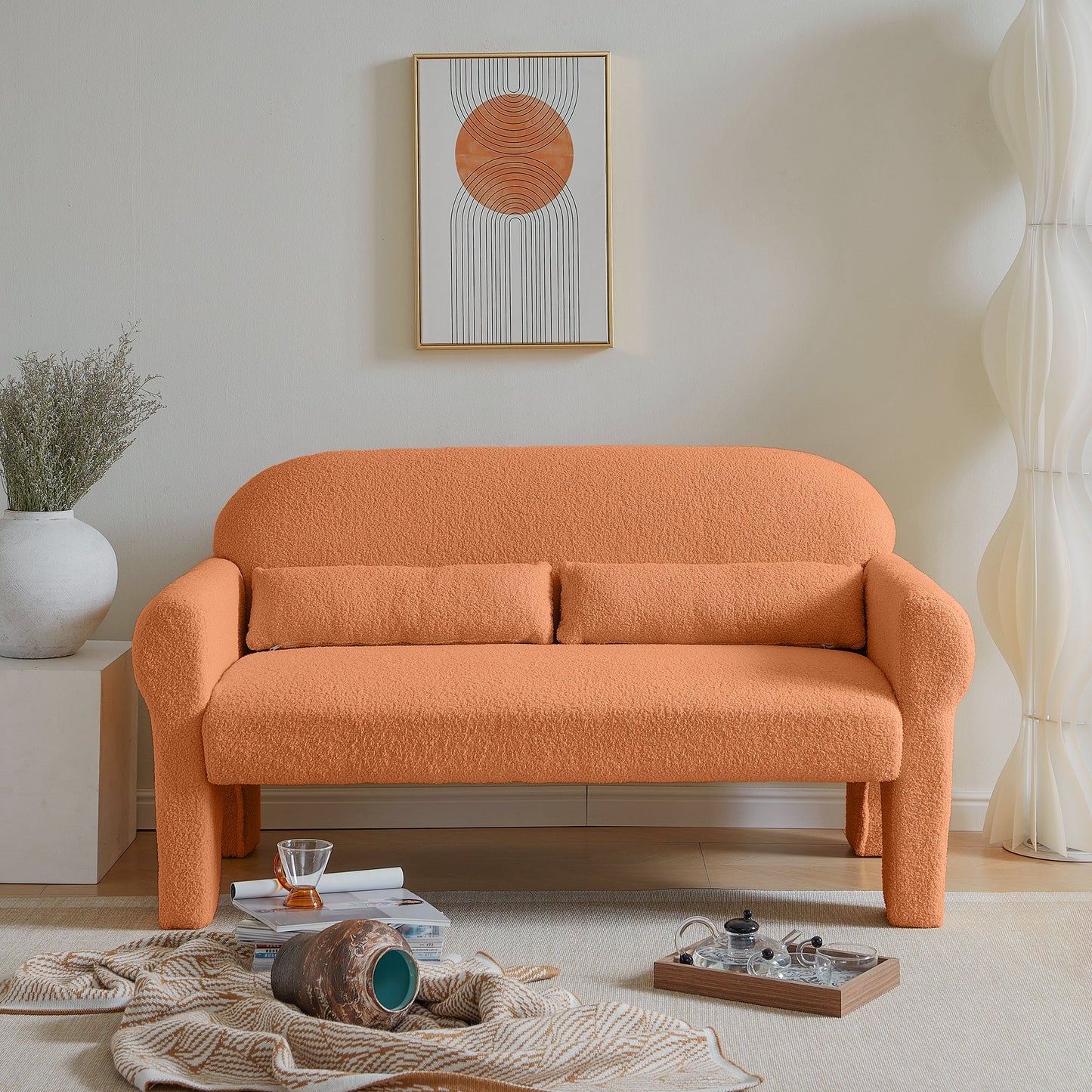 [VIDEO provided]2 Piece Set Sofa Couch,modern teddy fabric loveseat & accent chair for Living room