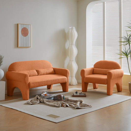[VIDEO provided]2 Piece Set Sofa Couch,modern teddy fabric loveseat & accent chair for Living room