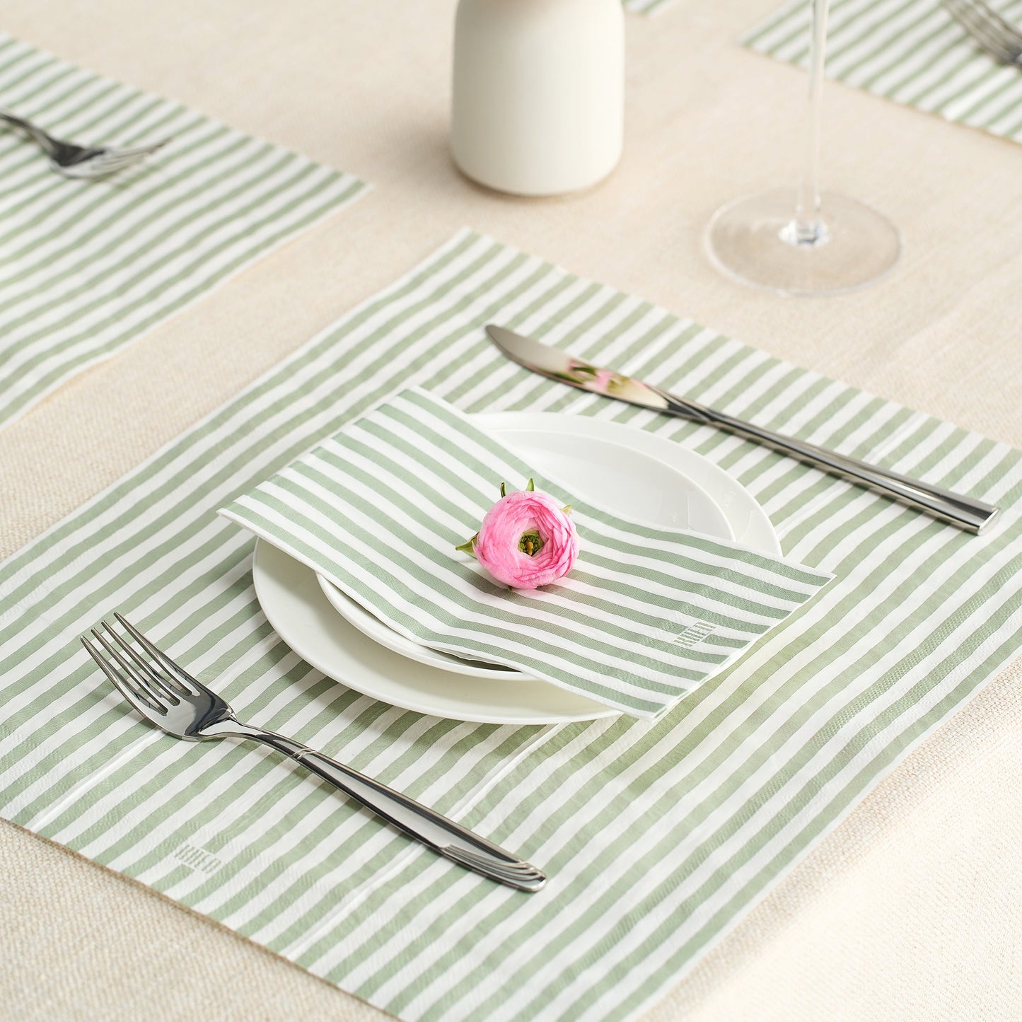 Home & Living: Tonal Striped Disposable Napkin Set in Green, 100 Pieces by Khen Site