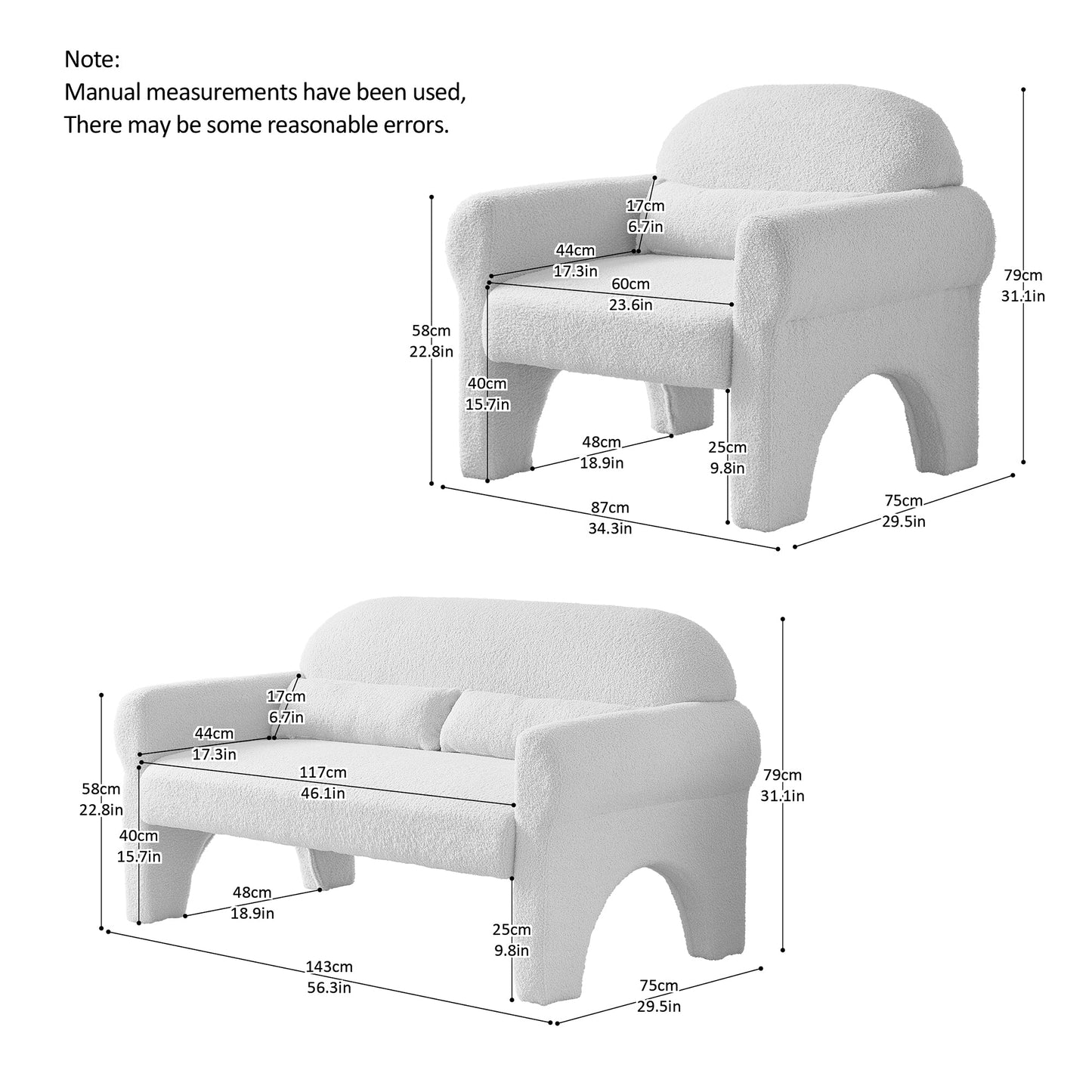 [VIDEO provided]2 Piece Set Sofa Couch,modern teddy fabric loveseat & accent chair for Living room