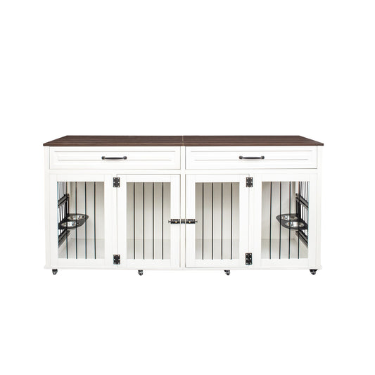 Kitchen Tools & Cookware: Heavy duty dog cage, suitable for medium to large dogs, furniture style cage, with double door pet house wooden cage, modern dog house furniture room by Streamdale Furniture