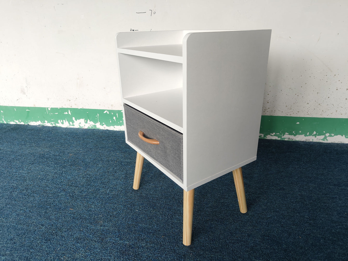 2PC Nightstand With Collapsible Fabric Drawer, 2-Tier Storage End Table, Wood Side Table with Storage Cabinet for Bedroom, Living Room - White