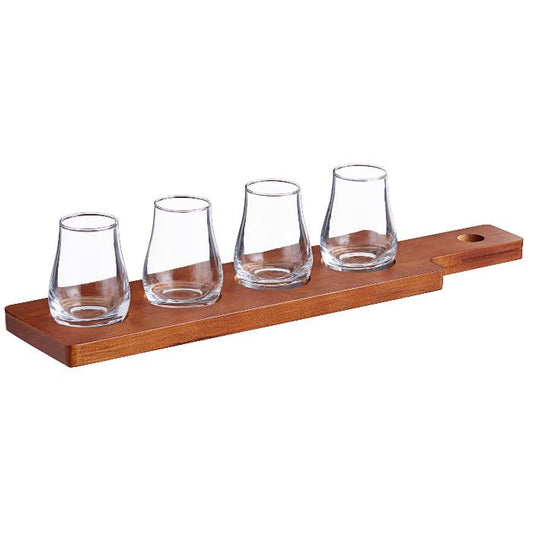 Dining & Tableware: Flight Paddle with Whiskey Tasting Glasses by The Whiskey Ball