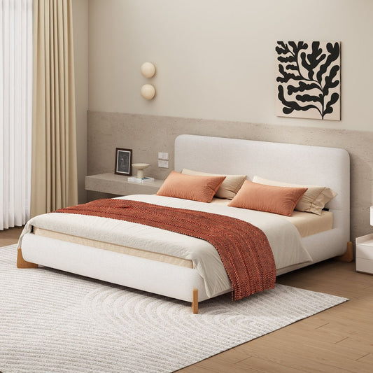 Bedroom Bedding & Decor: Elegant Boucle Upholstered Bed, A Luxurious and Comfortable Bedroom Centerpiece, King Size, White by Streamdale Furniture