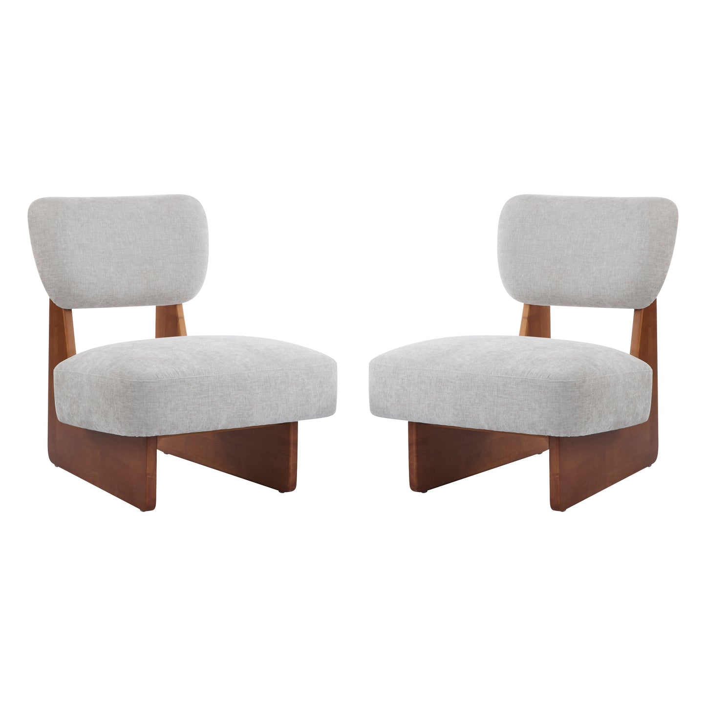 [Set of 2] Modern Lounge Chair with Polyester Upholstery, Sturdy Wood Base With Walnut Finish, Minimalist and Stylish Accent Seating for Living Room, Bedroom, or Office
