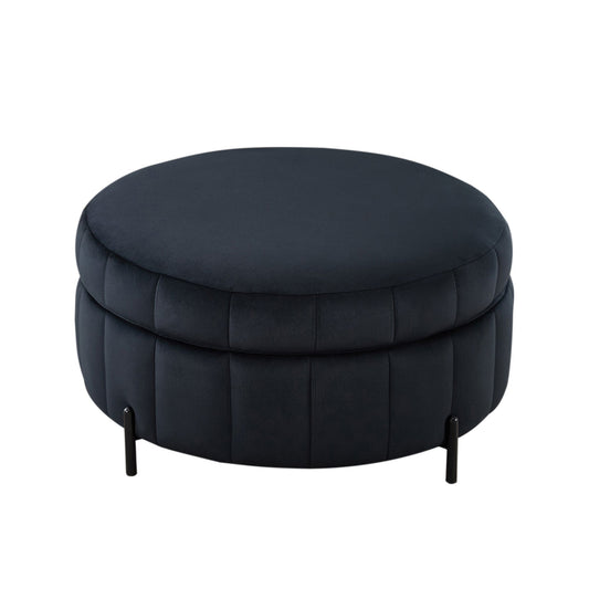 Area Rug: 31.5' W Upholstered Round Ottoman With Reversible Lid, Velvet Storage Stool, Channel Tufted Pumpkin-shape Footstool for Living room, Bedroom and Office, Black by Streamdale Furniture