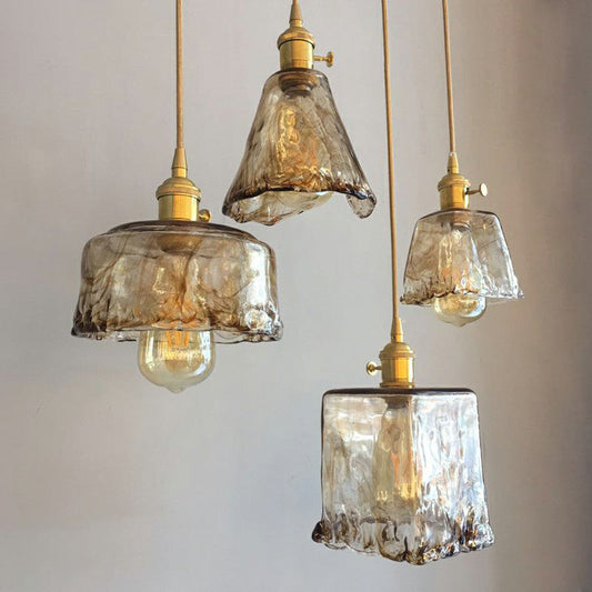 Brooklyn Shaded Pendant Light - Brown Glass Brass Hanging Light for Dining Rooms