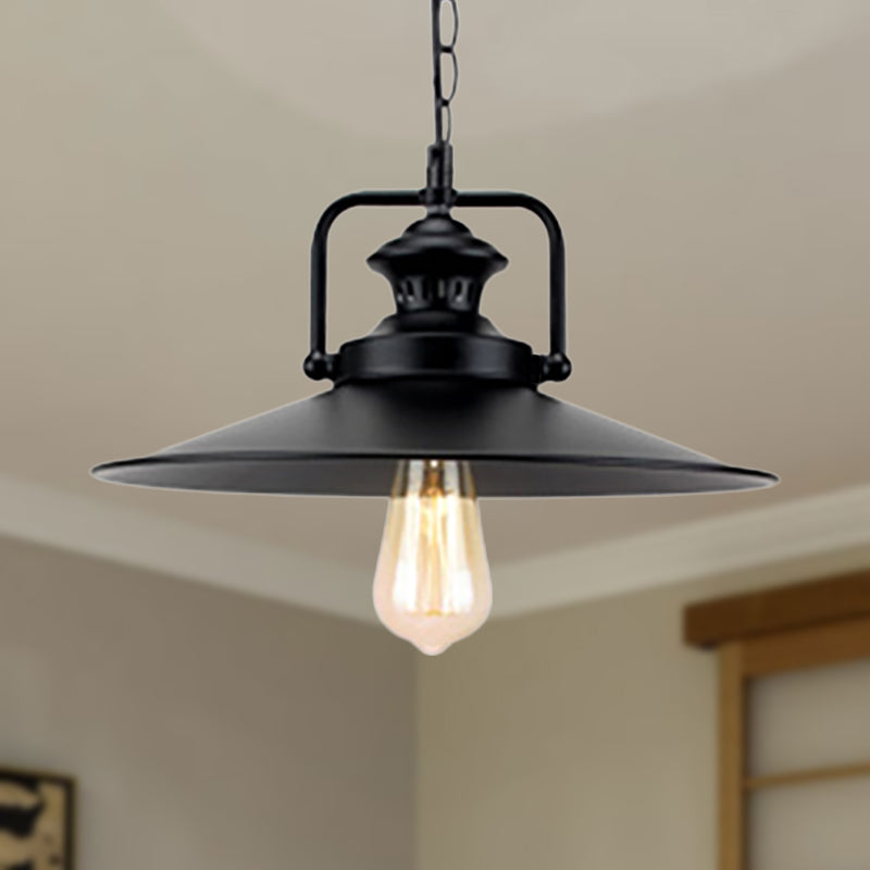 Juliette's 10"/14" Flared Metallic Pendant Light - Black Industrial Fixture for Lofts and Study Rooms