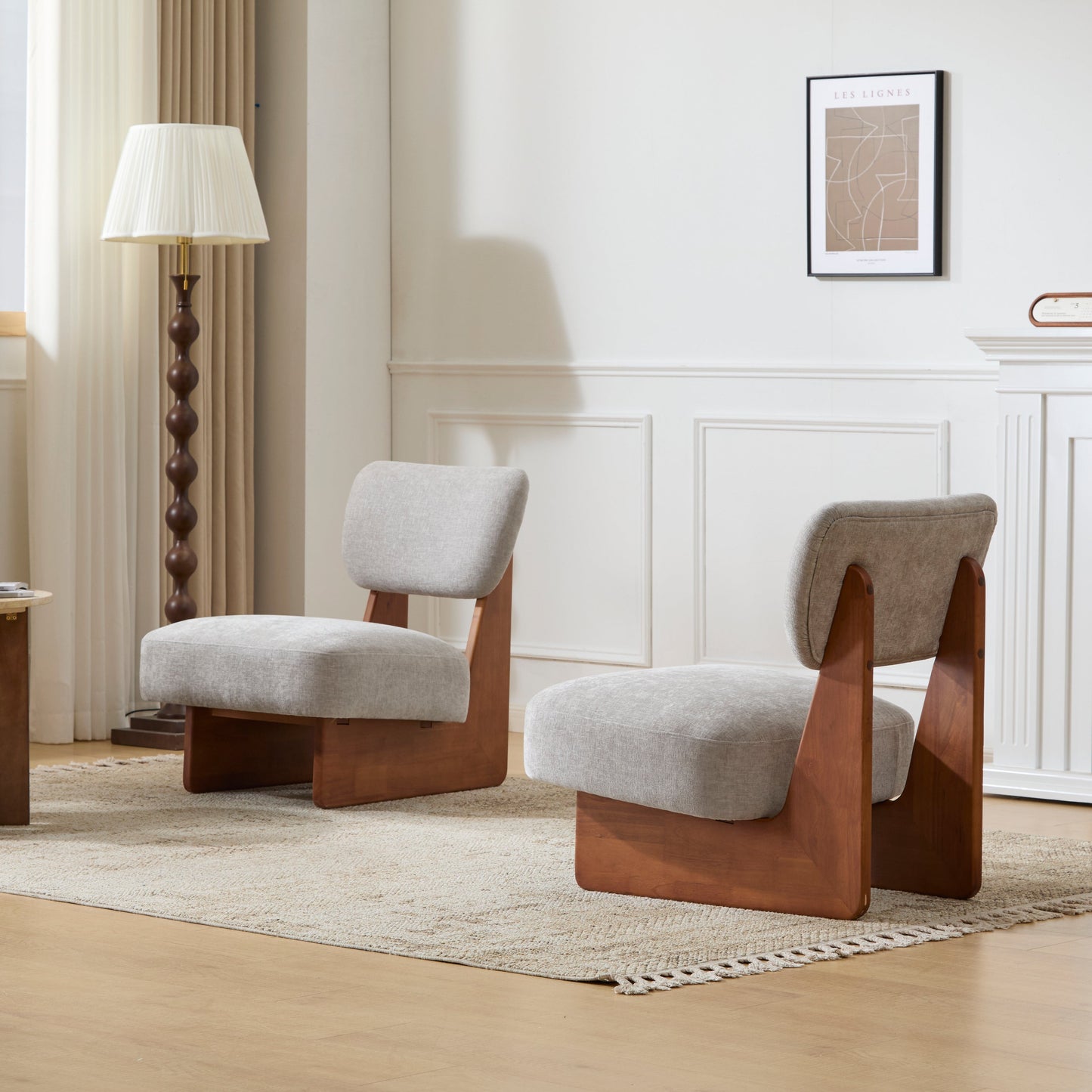 [Set of 2] Modern Lounge Chair with Polyester Upholstery, Sturdy Wood Base With Walnut Finish, Minimalist and Stylish Accent Seating for Living Room, Bedroom, or Office