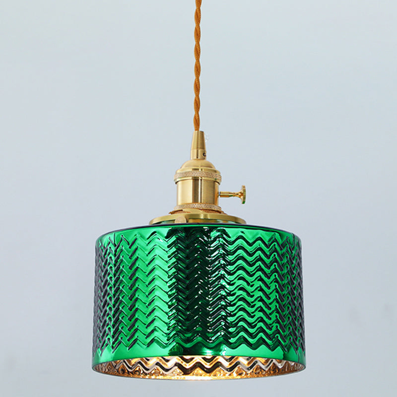 Serene Oasis: Vintage Wave Glass Pendant Lamp for Tranquil Evenings (1-Light, Green)