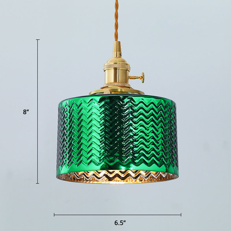 Serene Oasis: Vintage Wave Glass Pendant Lamp for Tranquil Evenings (1-Light, Green)