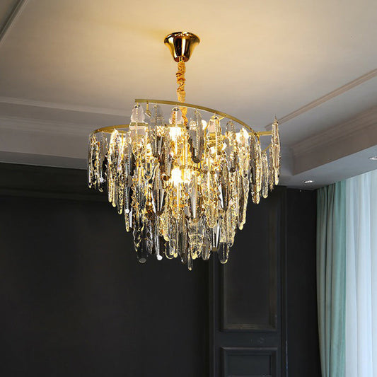Trinity Modern Crystal Chandelier - Smoke Grey 10-Light Pendant (Leaf Design)