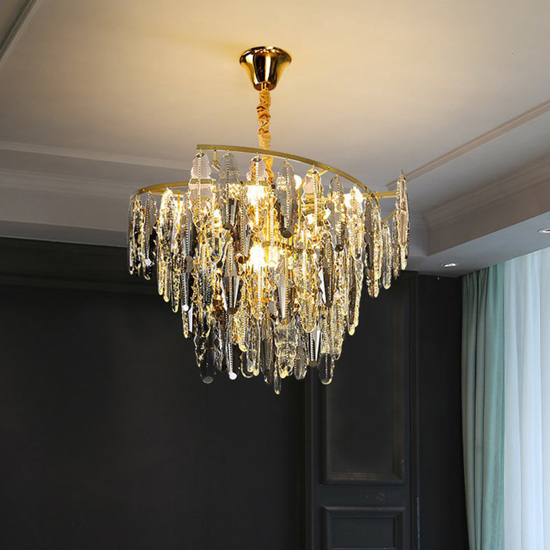 Trinity Modern Crystal Chandelier - Smoke Grey 10-Light Pendant (Leaf Design)