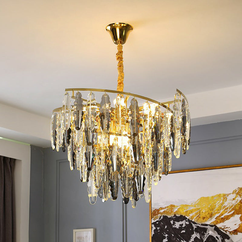 Trinity Modern Crystal Chandelier - Smoke Grey 10-Light Pendant (Leaf Design)