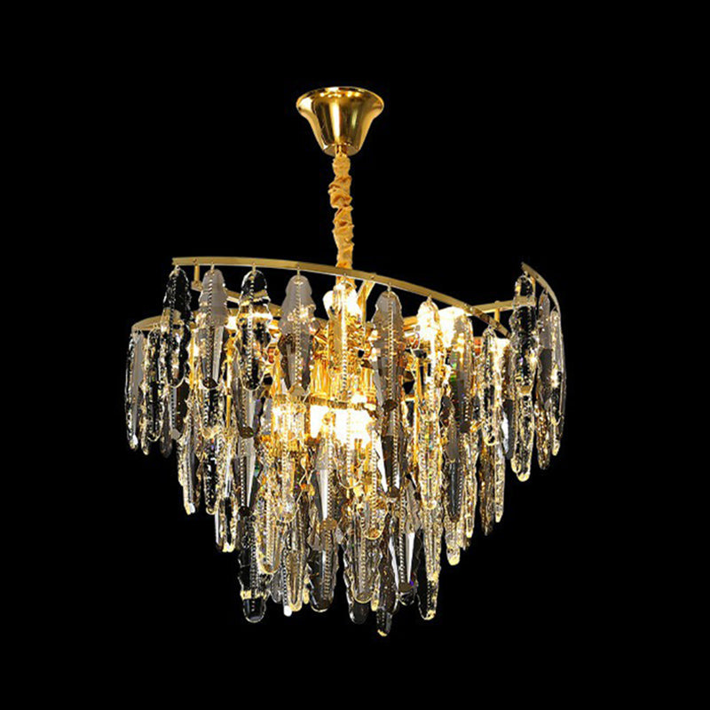 Trinity Modern Crystal Chandelier - Smoke Grey 10-Light Pendant (Leaf Design)
