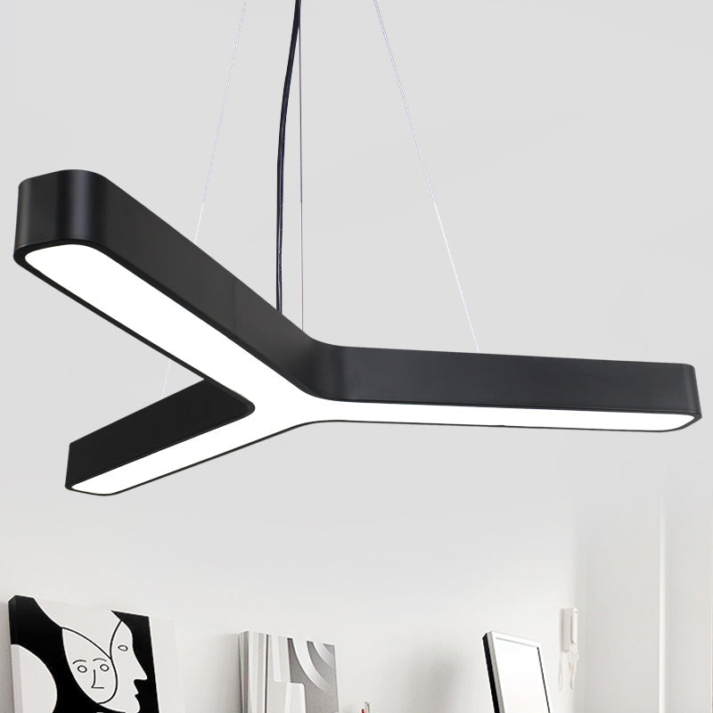 Sleek Metal Y-Shaped LED Pendant Lamp - Black & Silver, Perfect for Gymnasiums (23.5" - 47")