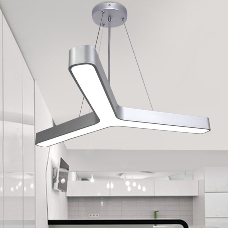 Sleek Metal Y-Shaped LED Pendant Lamp - Black & Silver, Perfect for Gymnasiums (23.5" - 47")