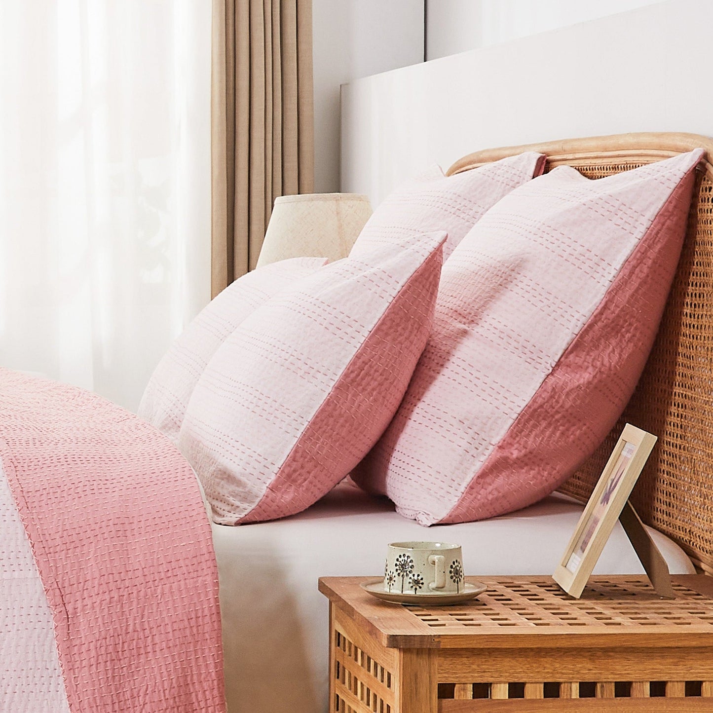 Hand Stitched Reversible Kantha Pillow Sham Pairs