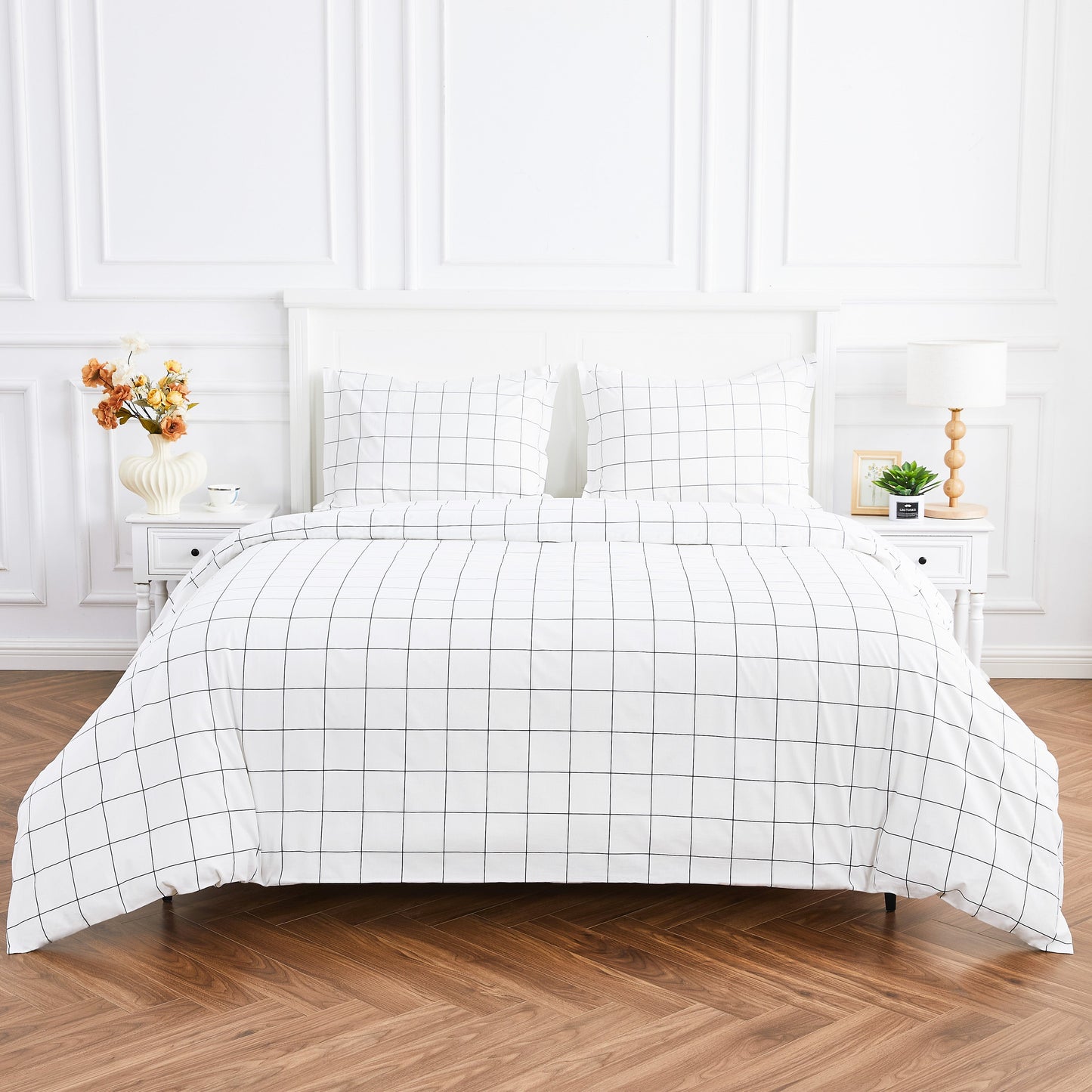 Grid Printed Cotton Percale Duvet Set