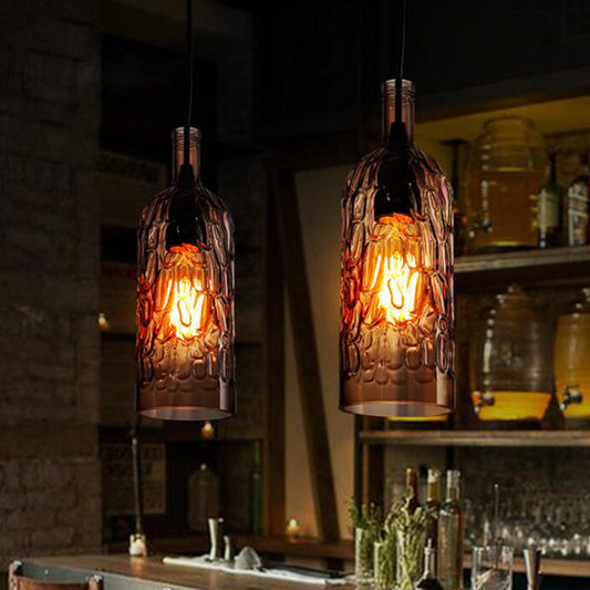 Art Deco Wine Bottle Hanging Lamp with Wavy Glass for Restaurant and Bar - Vintage 1-Light Down Lighting Pendant