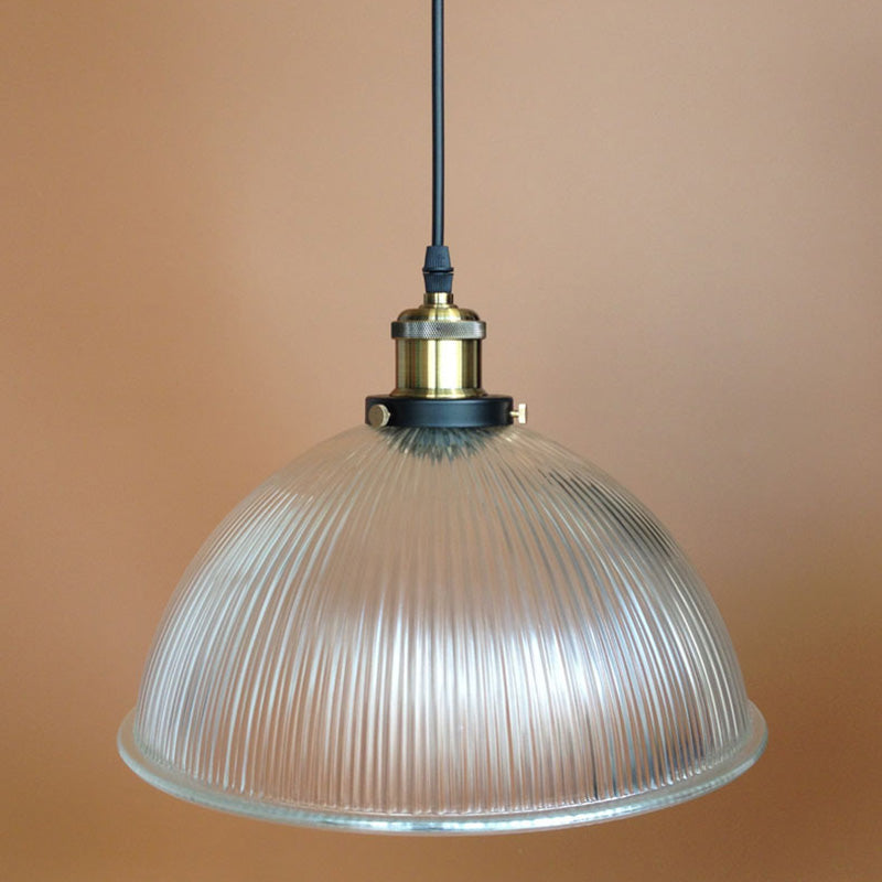 Molly - Industrial Chic Bowl Pendant Light with Clear Ribbed Glass