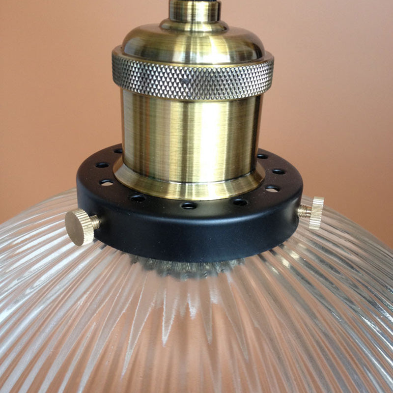 Molly - Industrial Chic Bowl Pendant Light with Clear Ribbed Glass