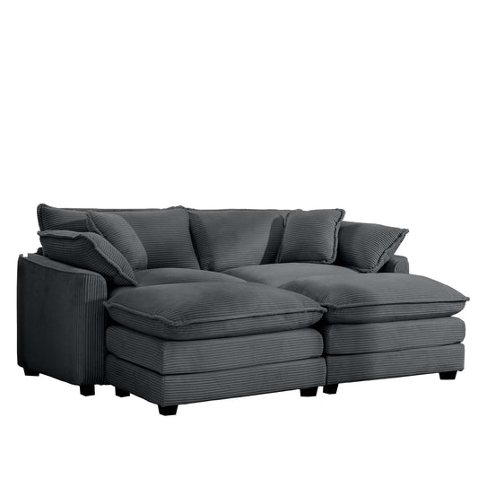 Bedroom Bedding & Decor: Contemporary Corduroy Two-Seater Sofa with Ottoman, Grey, Ideal for Small Spaces by Streamdale Furniture