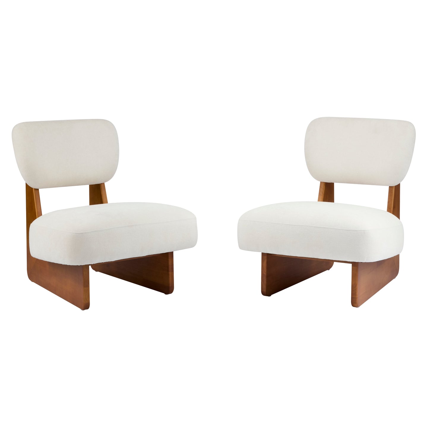 [Set of 2] Modern Beige Lounge Chair with Polyester Upholstery, Sturdy Wood Base With Natural Finish, Minimalist and Stylish Accent Seating for Living Room, Bedroom, or Office