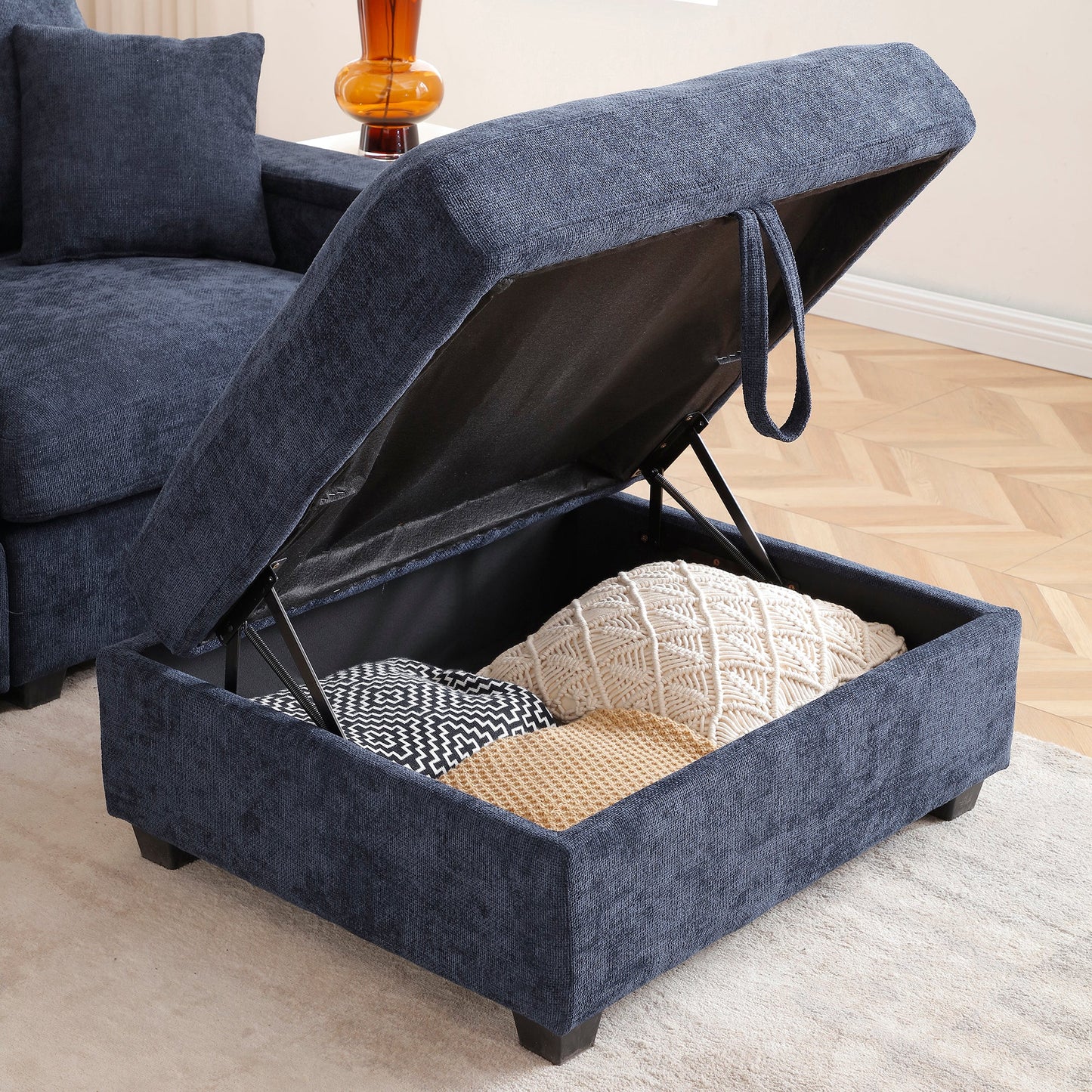 120.3'Sectional Sofa ,L-Shaped Oversized Couch ,Comfy Cloud Couch Set with Drop Down Table,360-degree Swivel tray ,Cup Holders,USB Charger,Storage Ottoman and Armrest,Wide Seat Sofa for Living room