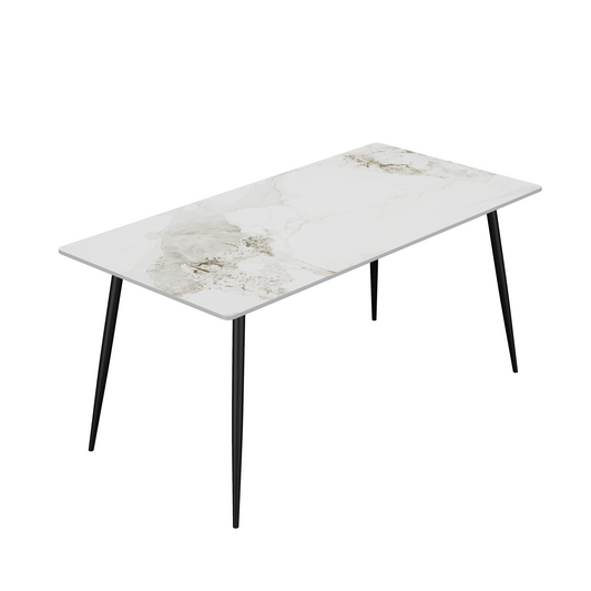 Dining & Tableware: Dining Table with Sintered Stone Tabletop and Metal Legs, 63' Rectangular Modern Kitchen & Dining Room Table by Streamdale Furniture